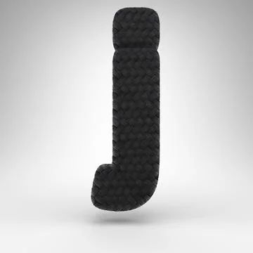 Letter J lowercase on white background. Black carbon fiber 3D letter with car 스톡 일러스트