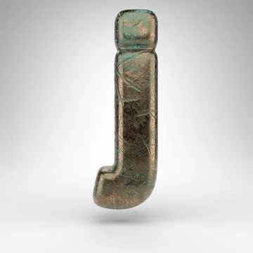 Letter J lowercase on white background. Bronze 3D letter with oxidized scratc Stockillustratie