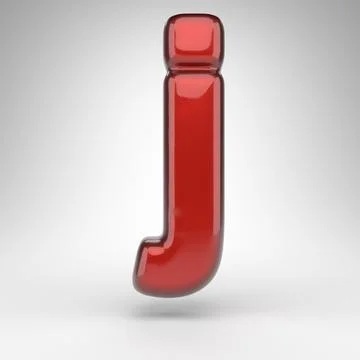 Letter J lowercase on white background. Red car paint 3D letter with glossy m Ilustração Stock