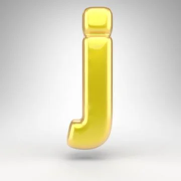 Letter J lowercase on white background. Yellow car paint 3D letter with gloss Stockillustratie
