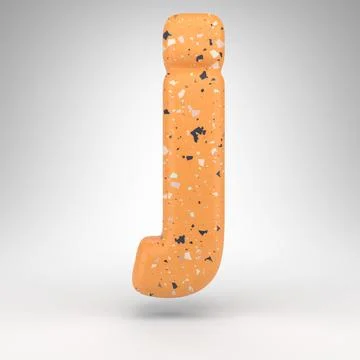 Letter J lowercase on white background. 3D letter with orange terrazzo patter Illustrazione stock