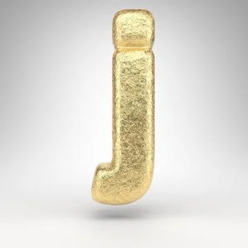 Letter J lowercase on white background. Creased golden foil 3D letter with gl Stock Illustration