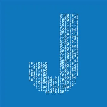 Letter J made from binary code digits. Technology background Illustrazione stock
