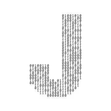 Letter J made from binary code digits. Technology background 库存插图