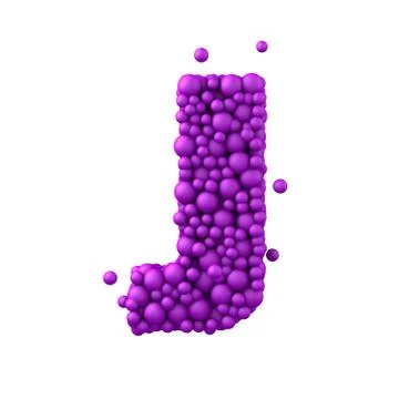 Letter J made of plastic beads, purple bubbles, isolated on white, 3d render Stock Illustration