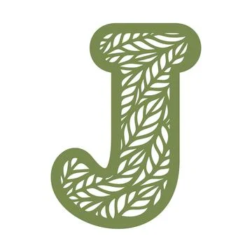 Letter J with a pattern of leaves.  Stock Illustration