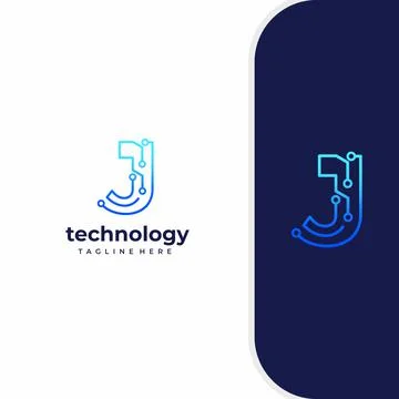 Letter J Technology, Line Dot Connection Logo Stock Illustration