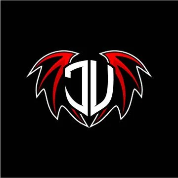 Letter J U initial vector logo template with a minimalist dragon wing style Stock Illustration