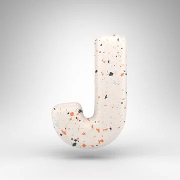 Letter J uppercase on white background. 3D letter with terrazzo pattern textu Stock Illustration