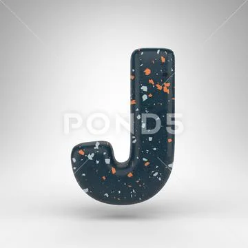 Letter J uppercase on white background. 3D letter with blue terrazzo ...