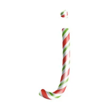 Letter J Vector. 3D Realistic Candy Cane Alphabet Symbol In Christmas Colours Stock Illustration