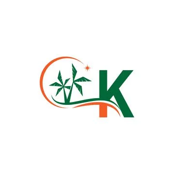 Letter K blends with coconut trees by the beach at night Illustrazione stock