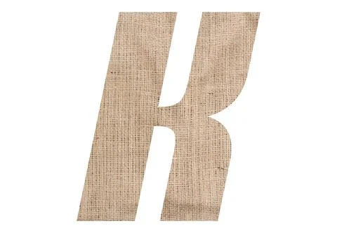 Letter K with burlap texture on white background Stock Illustration