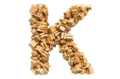 Letter K from cardboard boxes. 3D rendering Stock Illustration