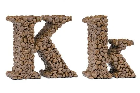 Letter K from coffee bean isoilated on white. Coffee alphabet font. Stock Illustration