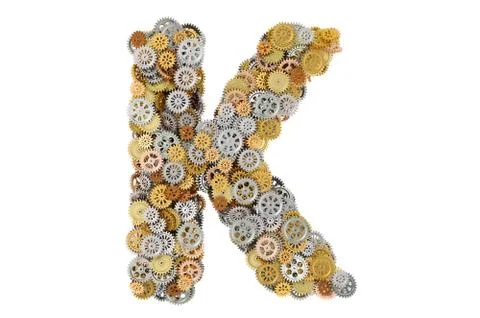 Letter K from cogwheels, 3D rendering Stock Illustration