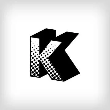 Letter K with creative shadow, pop art dot design alphabet sign. Stock Illustration