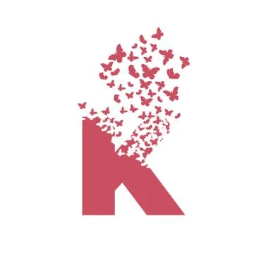 Letter K with effect of destruction. Dispersion. Butterfly, moth Stock Illustration