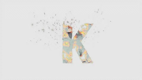 Letter K from fire and ash with alpha channel, alphabet Video stock 266405847