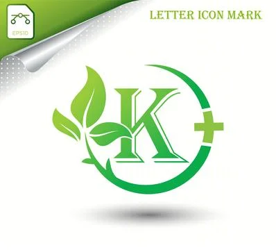 Letter K with green leaf vector template Stock Illustration