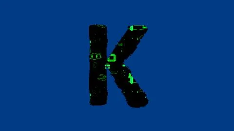 Letter K - high tech cyber punk black and green font on blue Stock Illustration
