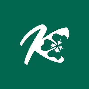 The letter K inside which there is a clover. negative space Stock Illustration