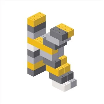 Letter K in isometric view assembled from plastic blocks. Vector Stock Illustration