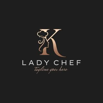 Letter K Lady Chef, Initial Beauty Cook Logo Design Vector Stock-Illustration