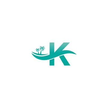 Letter K logo  coconut tree and water wave icon design Stock Illustration