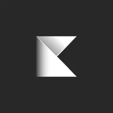 Letter K logo initial from the folded sheet of paper, black and white gradien Stock Illustration