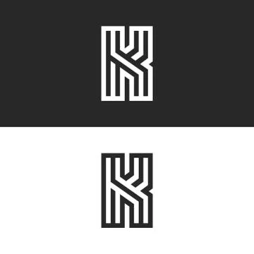Letter K logo old monogram, set black and white linear pattern symbols, maze  Stock Illustration