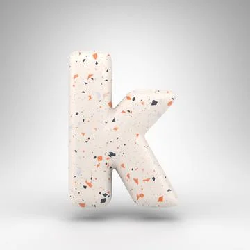 Letter K lowercase on white background. 3D letter with terrazzo pattern textu Stock Illustration