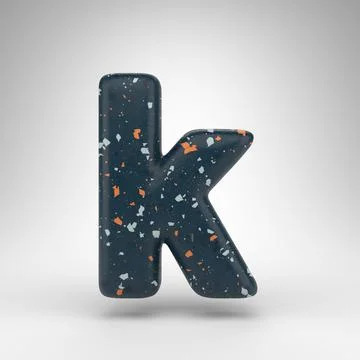 Letter K lowercase on white background. 3D letter with blue terrazzo pattern  Stock Illustration