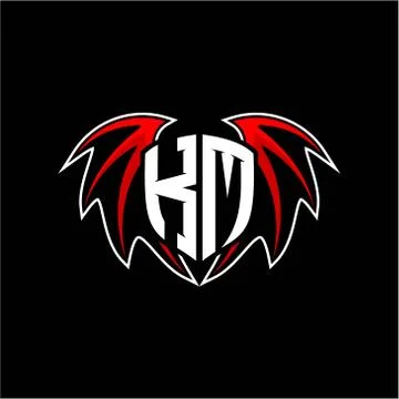 Letter K M initial vector logo template with a minimalist dragon wing style Stock Illustration