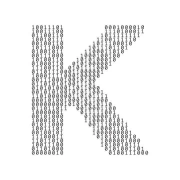 Letter K made from binary code digits. Technology background 스톡 일러스트