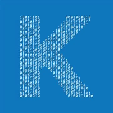 Letter K made from binary code digits. Technology background Stockillustratie