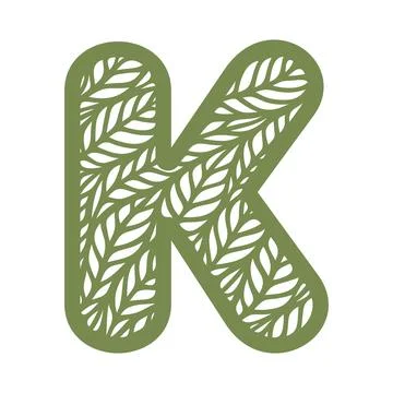 Letter K with a pattern of leaves.  Stock Illustration
