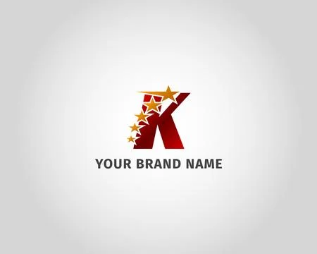 Letter K red metallic with five golden star logo template Stock Illustration