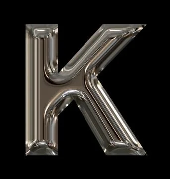 Letter K rounded shiny silver isolated on black Stock Illustration