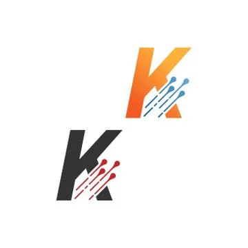 Letter K  simple  tech logo with circuit lines style icon Stock Illustration