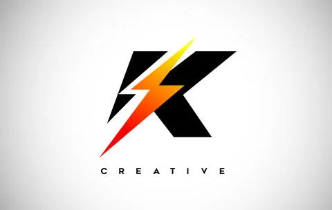Letter K Thunderbolt Logo Concept with Black Letter and Orange Yellow Thunder Illustrazione stock