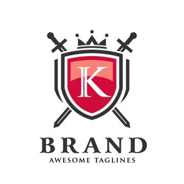 Letter K with two crossed swords,shield with crown logo Stock Illustration