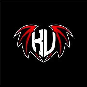 Letter K U initial vector logo template with a minimalist dragon wing style Stock Illustration