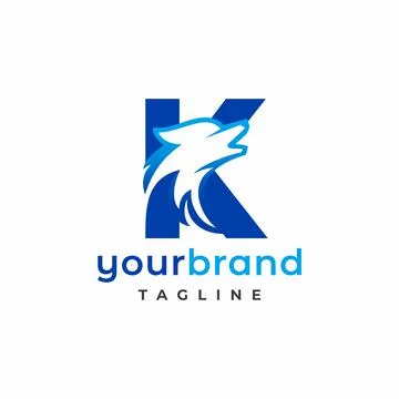 Letter K Wolf Logo Design Vector , Initial Gaming Logo Stock Illustration