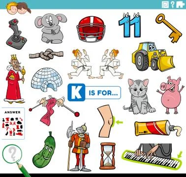 Letter k words educational task for children 스톡 일러스트