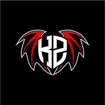 Letter K Z initial vector logo template with a minimalist dragon wing style Stock Illustration