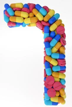 Letter Kaf soffit made of various colorful pills and tablets. 3d illustration Stock Illustration