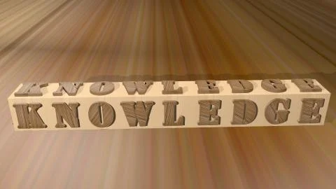 Letter KNOWLEDGE with 3D shapes on a beautiful background. Stock Illustration