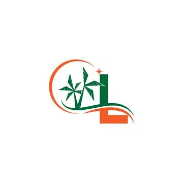 Letter L blends with coconut trees by the beach at night Illustrazione stock