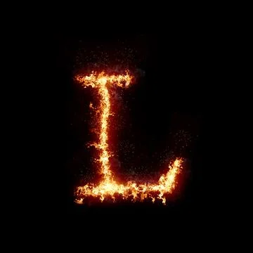 Letter L burning in fire, digital art isolated on black background, a letter Stock Illustration
